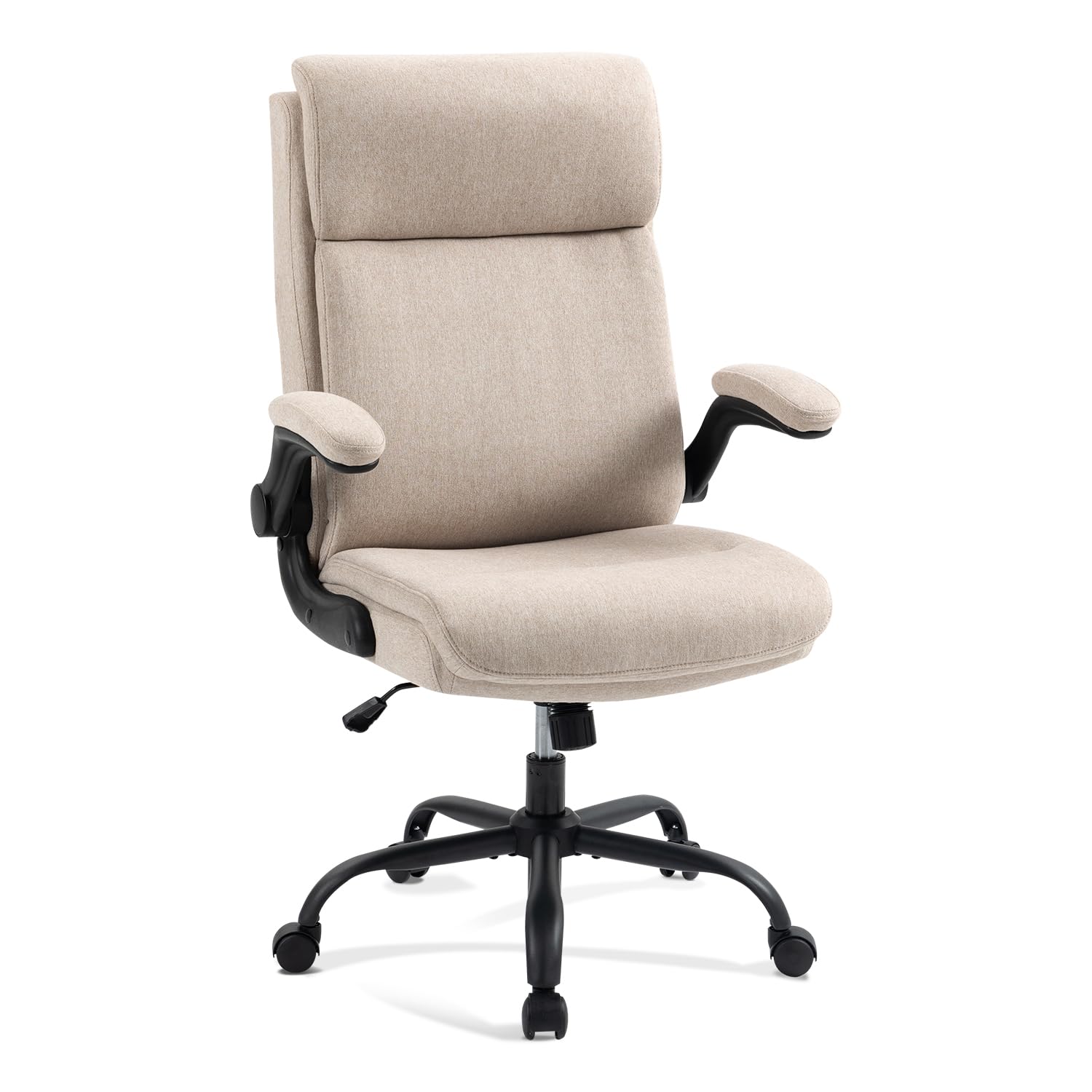 CASTLOVE Ergonomischer Bürostuhl - Stoff Beige 150kg. Beigefarbener Stoff-Bürostuhl, ergonomisch geformt. Für langes, komfortables Sitzen am Schreibtisch.