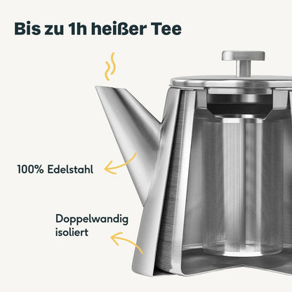 SILBERTHAL Teekanne Edelstahl doppelwandig mit Siebeinsatz 1 L silber