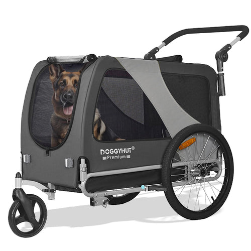DOGGYHUT Premium XL 2-in-1 Hundefahrradanhänger & Jogger, grau, für Hunde bis 45 kg
