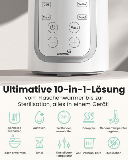 Grownsy Flaschenwärmer 10-in-1 mit Timer und automatischer Abschaltung