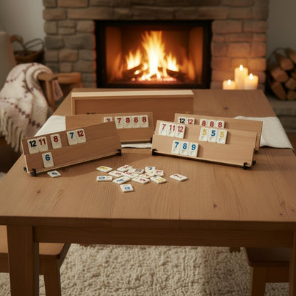 WOODTASTIC Rummy Brettspiel aus massivem Buchenholz, 106 Kacheln