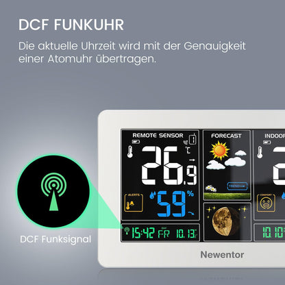 Newentor Funkwetterstation Q3 mit Aussensensor, DCF Funkuhr, Weiss