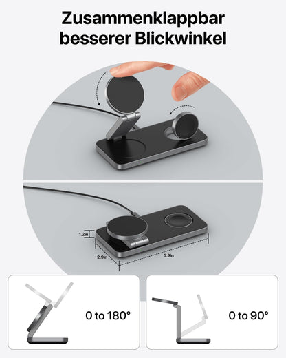 QTlier 3-in-1 Ladestation Qi2.2 25W für iPhone, Apple Watch, AirPods