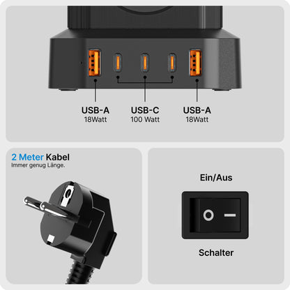 VOOMY Mehrfachsteckdose mit USB Ladestation - 100 Watt