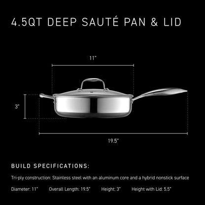 HexClad Hybrid-Antihaft-Schmorpfanne mit Deckel – 4.5 L
