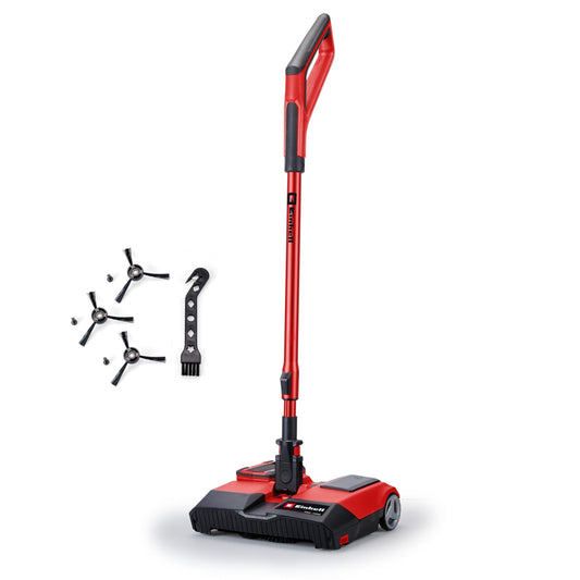 Einhell Akku-Besen TE-FS 18 Li-Solo Power X-Change: Rot-schwarzer Akku-Besen mit Kehrwalze zum schnellen Kehren von Schmutz auf Hartböden.