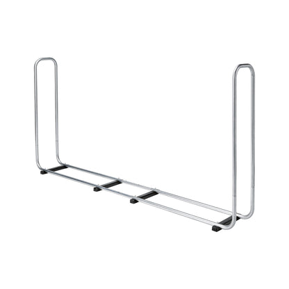 wolfcraft Stapelhilfe Brennholz 5122000 – Verstellbar Aussen, grauer, verstellbarer Stahlrahmen stabilisiert Brennholzstapel im Freien.