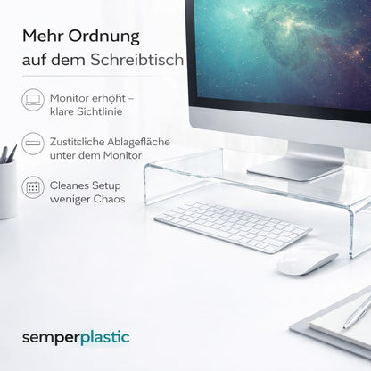 semper plastic Monitorständer aus Acrylglas – Bildschirmerhöhung 10 cm