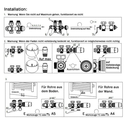 SwissTherm Multiblock Thermostat Armatur - Mittelanschluss Eck/Durchgang 50mm
