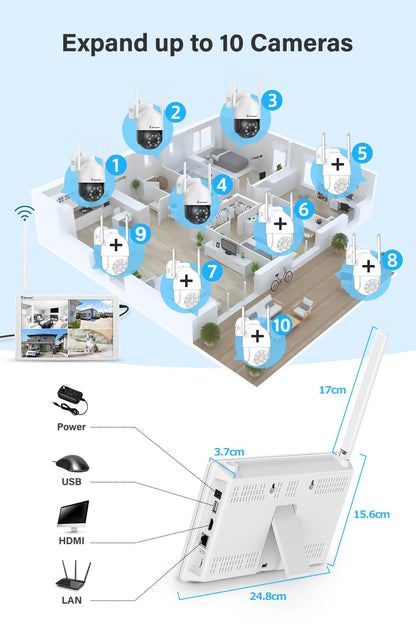 Jennov Überwachungskamera Set mit 10-Zoll-Monitor, 4x 5MP PTZ WLAN