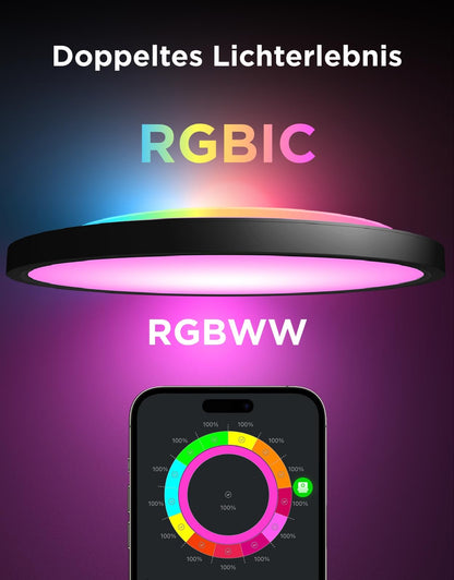 Govee RGBIC LED Deckenleuchte 24W dimmbar Ø30cm Matter schwarz