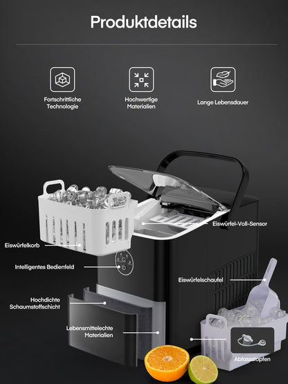 FOHERE Eiswürfelmaschine 14kg – Bullet Ice, Selbstreinigend