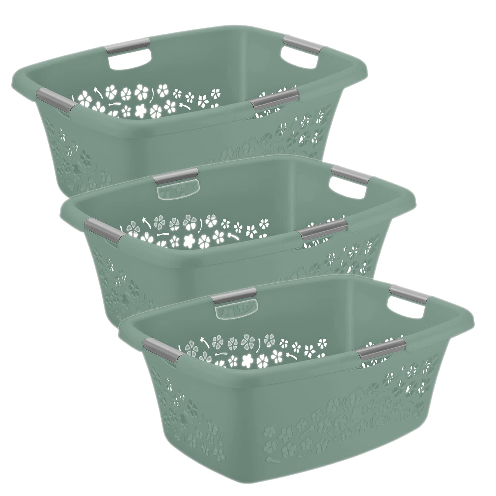 Rotho Flowers Wäschekorb 3er-Set, je 50 l, BPA-frei, grün
