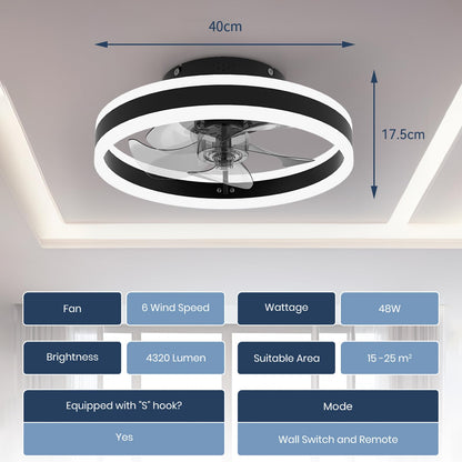 Nalezuns LED Deckenventilator mit Beleuchtung, dimmbar, Fernbedienung
