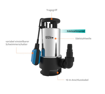 Güde Schmutzwassertauchpumpe GS 1103 PI, 1100 W, 20.000 l/h
