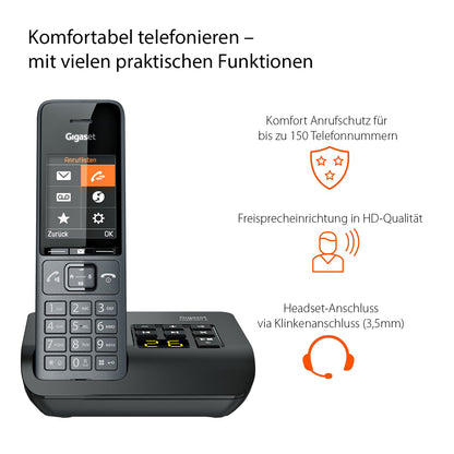 Gigaset Comfort 520A Schnurloses DECT-Telefon mit AB, titan-schwarz
