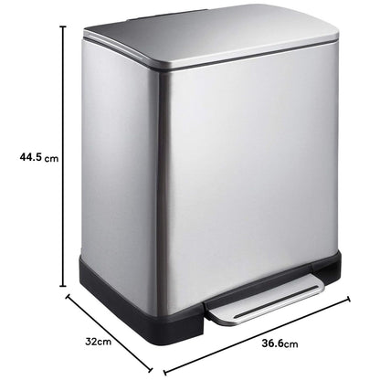 EKO E-Cube Tretmülleimer Küche Edelstahl 20L Matt Silber