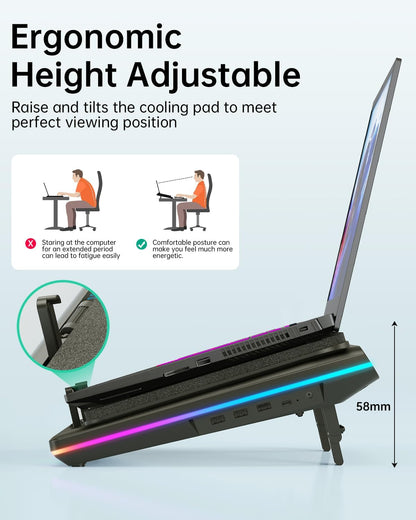 llano RGB Gaming Laptop Kühler - Turbo Lüfter 15-19''