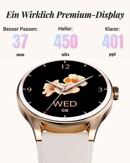 TOOBUR Smartwatch Damen DR06, 40 mm, Telefonfunktion, IP68, Beige