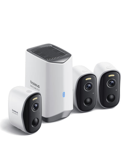 Baseus Security N1 Überwachungskamera Aussen Kabellos 3-Cam Kit 2K, drei wetterfeste Aussenkameras mit HomeStation