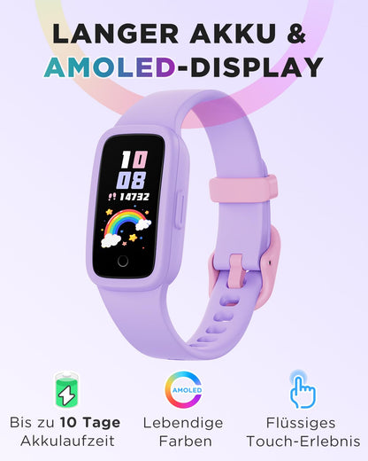 BIGGERFIVE Vigor 3 Fitnessuhr für Kinder, AMOLED, 3ATM, Lila