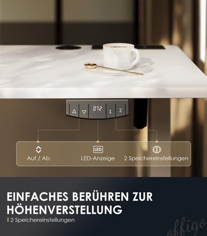 OffiGo Höhenverstellbarer Schreibtisch elektrisch 160x70cm – Weiss