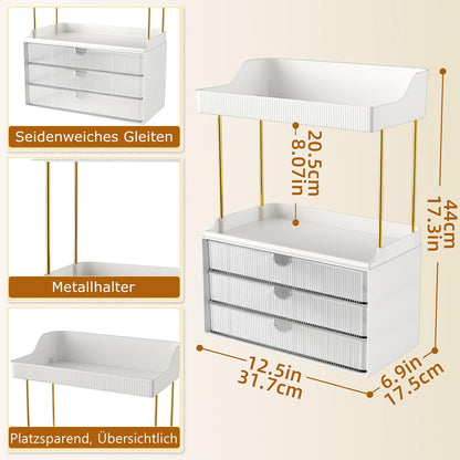 OrderlyGo Makeup Organizer Gross - 2 Etagen 3 Schubladen Transparent