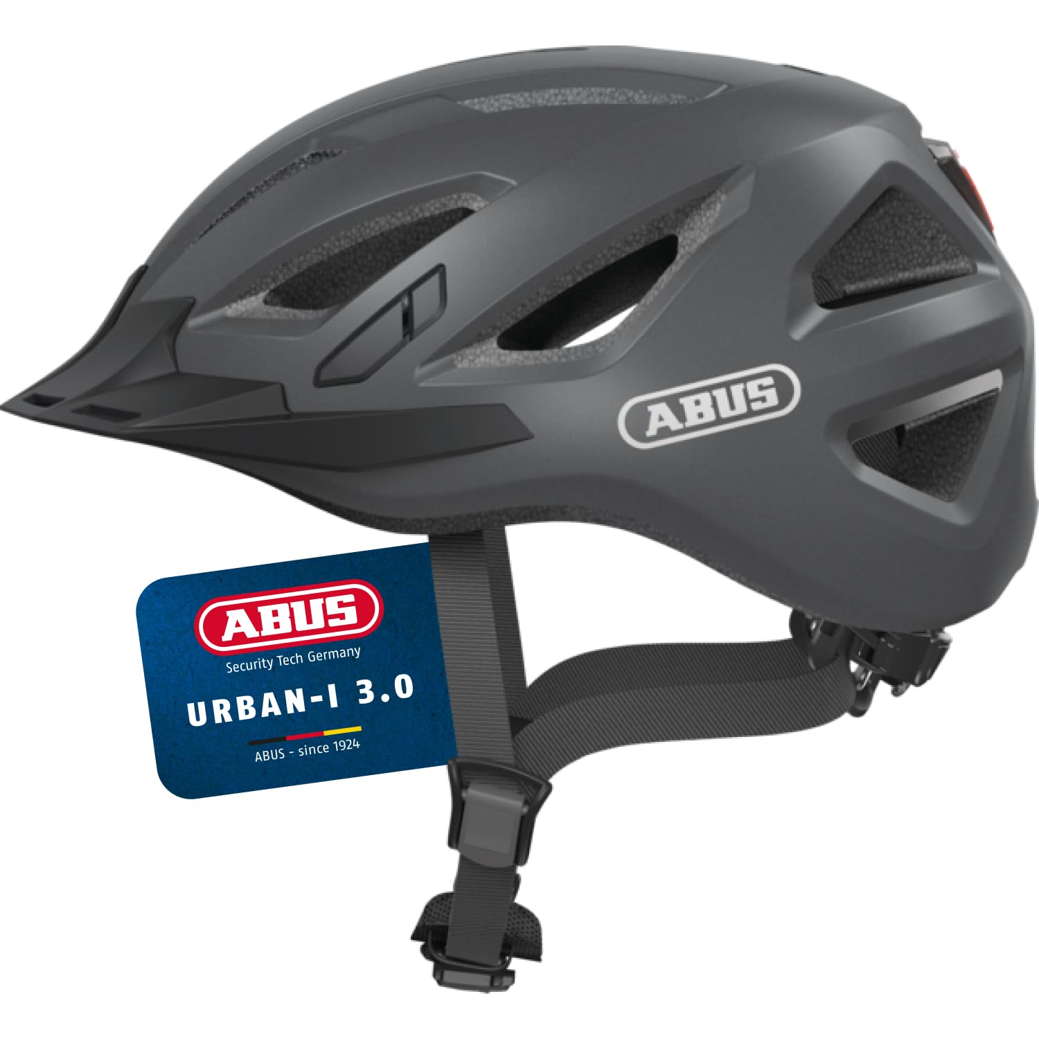 ABUS Urban-I 3.0 Cityhelm mit LED-Rücklicht, Titan, L (56-61 cm) – schwarzer Helm aus EPS und PC-Schale