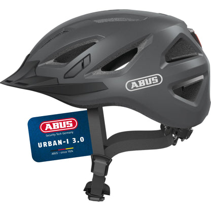 ABUS Urban-I 3.0 Cityhelm mit LED-Rücklicht, Titan, L (56-61 cm) – schwarzer Helm aus EPS und PC-Schale
