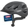 ABUS Urban-I 3.0 Cityhelm mit LED-Rücklicht, Titan, L (56-61 cm) – schwarzer Helm aus EPS und PC-Schale