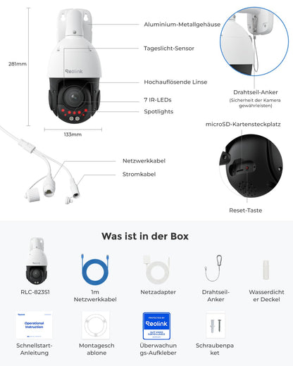 Reolink RLC-823S1 4K PTZ Überwachungskamera mit PoE und 5X Zoom
