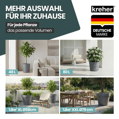 Kreher XL Pflanzkübel rund Ø 58 cm mit Rollen, Anthrazit