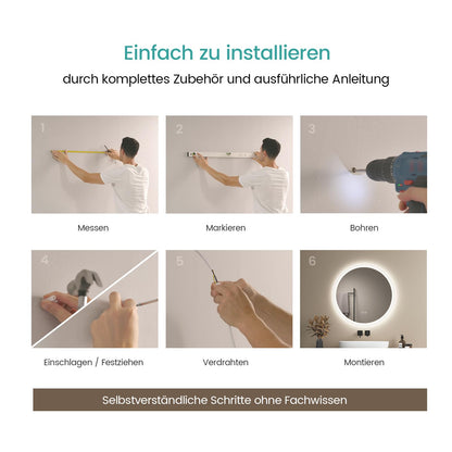 EMKE Badspiegel Rund 50cm – Dimmbare LED-Beleuchtung, Antibeschlag