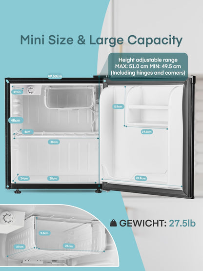 FOHERE Mini-Kühlschrank 46 L mit Eisfach, wechselbarer Türanschlag