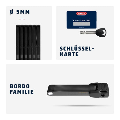 ABUS Bordo 6000K Faltschloss 90 cm mit XPlus Zylinder, schwarz