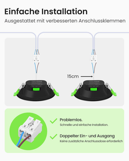 ALUSSO LED Einbaustrahler 230V dimmbar schwarz 68mm 7W IP44, 6er Set