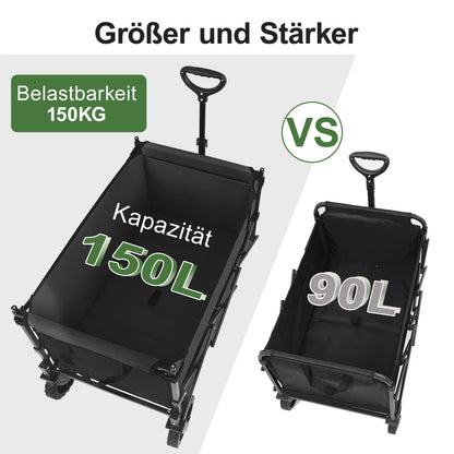 Sekey S4018 XXL Faltbarer Bollerwagen mit Dach – Schwarz für Kinder