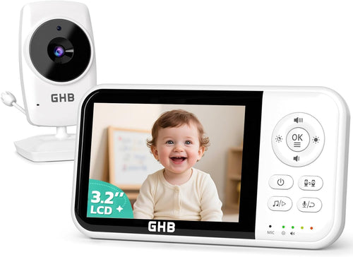 GHB Babyphone mit Kamera MC632B, 3,2 Zoll LCD, Nachtsicht, Weiss – Monitor und Kamera zur Babyüberwachung