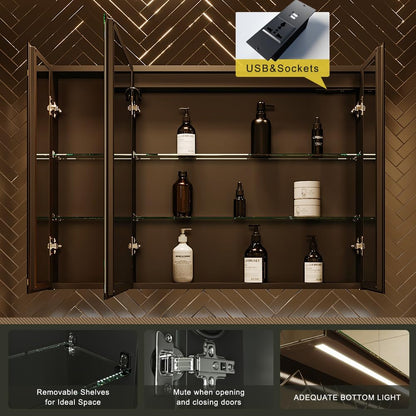 GANPE LED Beleuchteter Badezimmer Spiegelschrank – 3 Türen, 100x70 cm