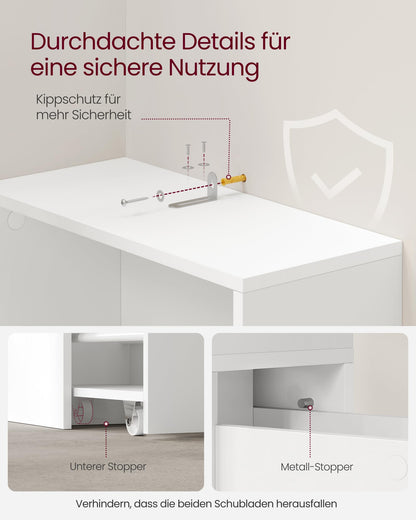 VASAGLE Badezimmerschrank schmal, Hochschrank mit Schubladen, weiss