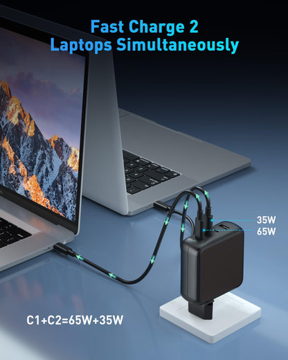 SATURNDOCK 100W USB-C Ladegerät, 4-Port Schnellladegerät mit 2 m Kabel