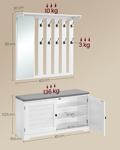 VASAGLE Schuhbank mit Wandgarderobe und Spiegel LSC011W01