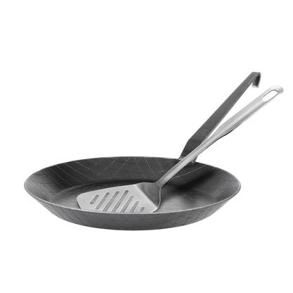 GRÄWE Schmiedeeiserne Bratpfanne F400, Ø 28 cm, unbeschichtete Eisenpfanne mit Wender, induktionsgeeignet