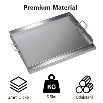CAVATINY Edelstahl Grillplatte BBQ Plancha 54x41 cm mit Spachtel-Set