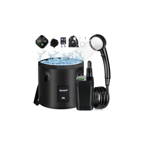 Spopal Campingdusche Set, 20L Falteimer, 6000 mAh Akku, 2m Schlauch – mobile Dusche für Camping und Garten