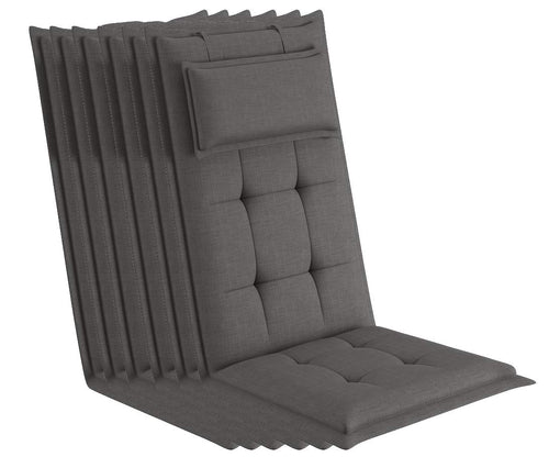 sunnypillow Gartenstuhlauflagen Hochlehner, 6er-Set, Anthrazit mit abnehmbarem Kopfpolster