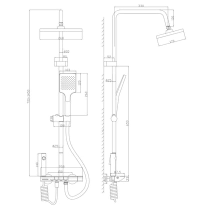 INEX EUROPA Quadratische Regendusche mit Armatur Edelstahl