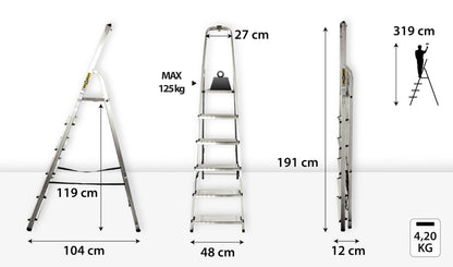 DRABEST Klappbare Alu Trittleiter 6 Stufen - Haushaltsleiter
