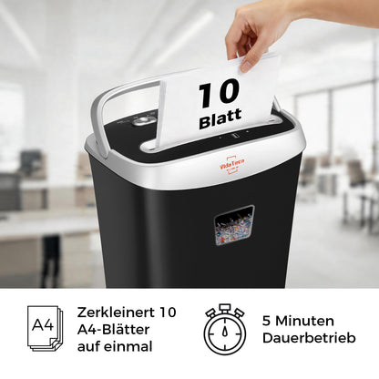 VidaTeco Aktenvernichter Kreuzschnitt P-4, 10 Blatt, 15 L Behälter
