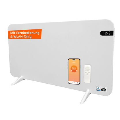 Könighaus 600W Smart Dual-Infrarotheizung V2 – Weiss. Rechteckige, weiße Heizplatte zum effizienten, smarten Beheizen von Räumen.
